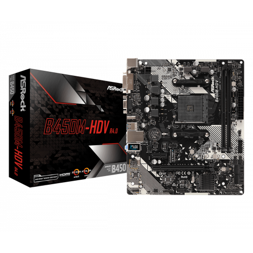 Фото Материнська плата AsRock B450M-HDV R4.0 (sAM4, AMD B450)