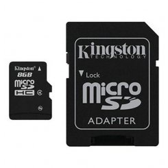 Карта памяти Kingston microSDHC 8GB Class 4 (с адаптером) (SDC4/8GB)