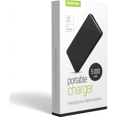 Powerbank ColorWay Ultra slim 5000mAh (CW-PB050LPB1BK) Black купити в Україні: Київ, Львів, Хмельницький, Тернопіль, Івано-Франківськ | Низька ціна, відгуки, характеристики від TELEMART фото