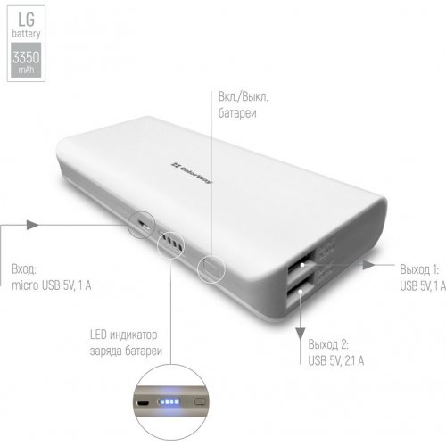 Powerbank ColorWay 16750mAh (CW-PB167LIA2W) White купити в Україні: Київ, Львів, Хмельницький, Тернопіль, Івано-Франківськ | Низька ціна, відгуки, характеристики від TELEMART фото