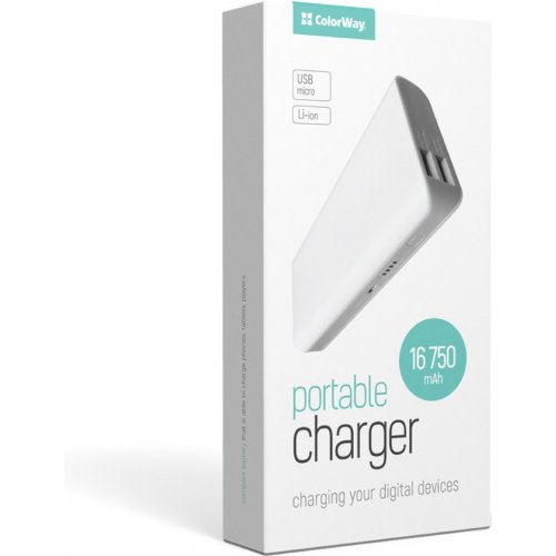 Powerbank ColorWay 16750mAh (CW-PB167LIA2W) White купити в Україні: Київ, Львів, Хмельницький, Тернопіль, Івано-Франківськ | Низька ціна, відгуки, характеристики від TELEMART фото