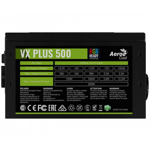 Продать Блок питания Aerocool VX PLUS RGB 500W (VX PLUS 500 RGB) по Trade-In интернет-магазине Телемарт - Киев, Днепр, Украина фото