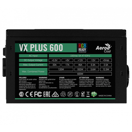Фото Блок питания Aerocool VX PLUS RGB 600W (VX PLUS 600 RGB)