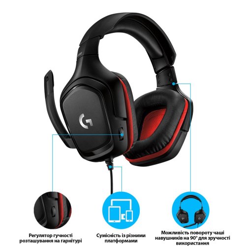 Фото Навушники Logitech G332 Gaming (981-000757) Black/Red