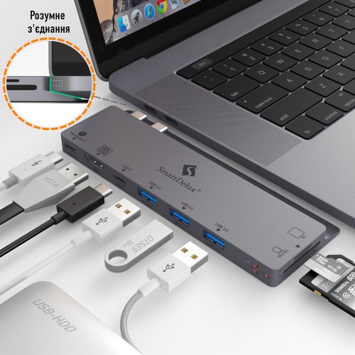 Купить USB-хаб AIRON Type-C-хаб SmartDelux Thunderbolt Pro 8-IN-1 multiport для MacBook Pro - цена в Харькове, Киеве, Днепре, Одессе
в интернет-магазине Telemart фото