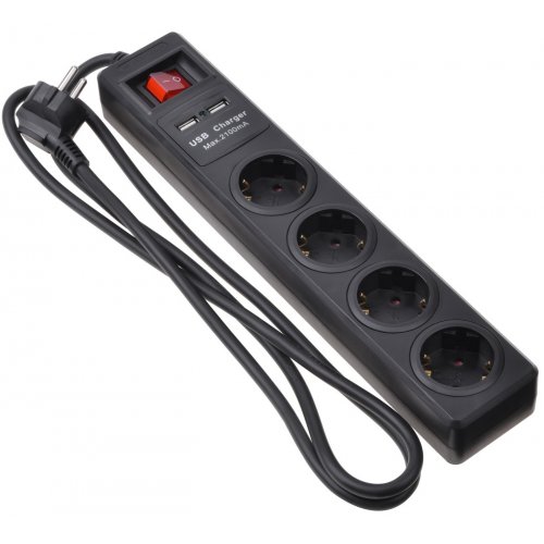 

2E 1.8 м 4 розетки + 2 USB (2E-U04ESUM1.8) Black