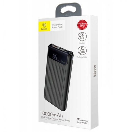 Powerbank Baseus Thin QC3.0 Digital display 10000mAh (PPYZ-C01) Black купити в Україні: Київ, Львів, Хмельницький, Тернопіль, Івано-Франківськ | Низька ціна, відгуки, характеристики від TELEMART фото