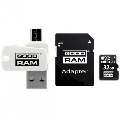 

GoodRAM microSDHC 32GB Class 10 UHS-I OTG 3 in 1 (с адаптером и OTG-ридером) (M1A4-0320R12)