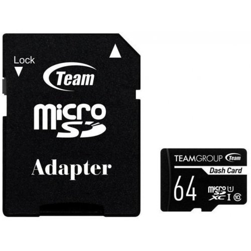 

Team microSDXC Dash Card 64GB Class 10 UHS-I (с адаптером) (TDUSDX64GUHS03)