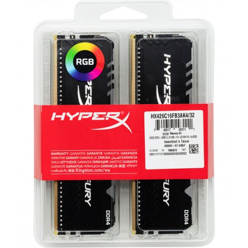 Фото ОЗУ Kingston DDR4 32GB (4x8GB) 2400Mhz HyperX Fury RGB (HX424C15FB3AK4/32)
