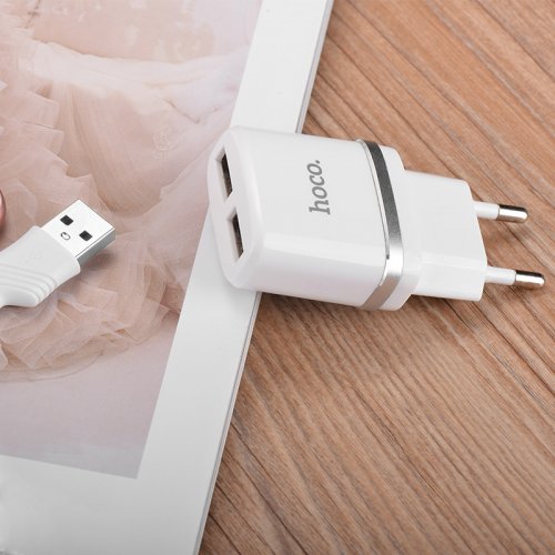 Купить Сетевое зарядное устройство Hoco C12 2.4A 2 USB White - цена в Харькове, Киеве, Днепре, Одессе
в интернет-магазине Telemart фото