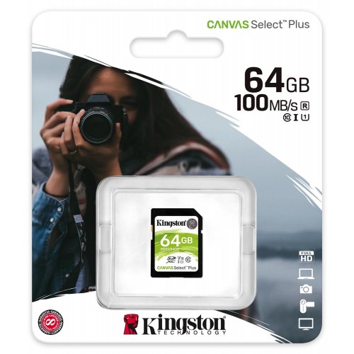 Купить Карта памяти Kingston SDXC Canvas Select Plus 64GB Class 10 UHS-I U1 V10 (SDS2/64GB) - цена в Харькове, Киеве, Днепре, Одессе
в интернет-магазине Telemart фото