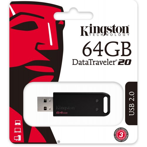 Купить Накопитель Kingston DataTraveller 20 64GB USB 2.0 (DT20/64GB) Black - цена в Харькове, Киеве, Днепре, Одессе
в интернет-магазине Telemart фото