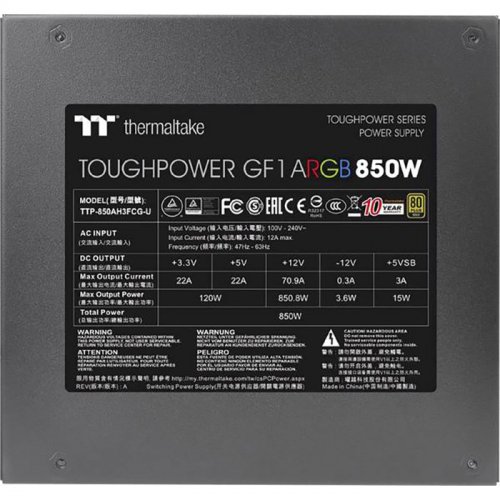 Продать Блок питания Thermaltake Toughpower GF1 ARGB 850W (PS-TPD-0850F3FAGE-1) по Trade-In интернет-магазине Телемарт - Киев, Днепр, Украина фото