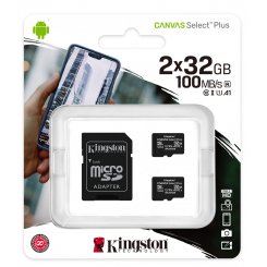 Карта пам'яті Kingston microSDHC Canvas Select Plus 32GB Class 10 2-pack (с адаптером) (SDCS2/32GB-2P1A)