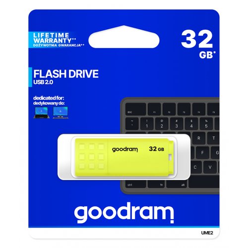 Накопичувач GoodRAM UME2 32GB USB 2.0 (UME2-0320Y0R11) Yellow купити в Україні: Київ, Львів, Хмельницький, Тернопіль, Івано-Франківськ | Низька ціна, відгуки, характеристики від TELEMART фото