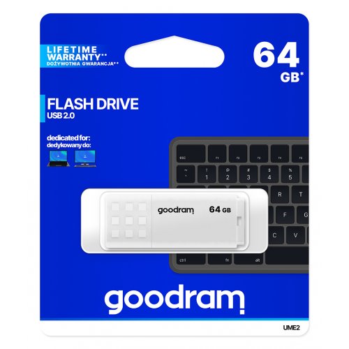Накопичувач GoodRAM UME2 64GB USB 2.0 (UME2-0640W0R11) White купити в Україні: Київ, Львів, Хмельницький, Тернопіль, Івано-Франківськ | Низька ціна, відгуки, характеристики від TELEMART фото