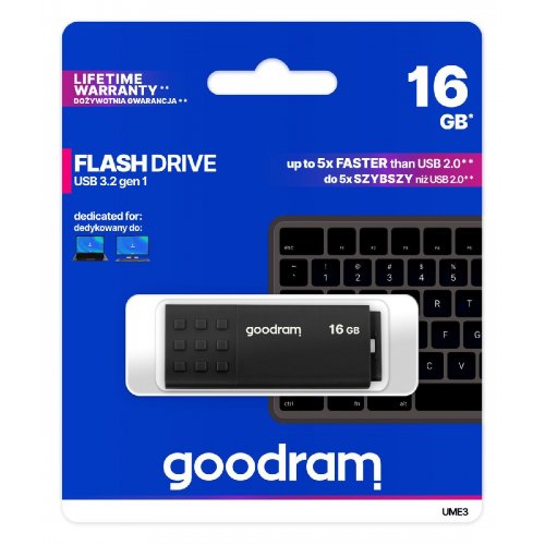Накопитель GoodRAM UME3 16GB USB 3.0 (UME3-0160K0R11) Black купить в Украине: Киев, Днепр, Харьков, Одесса  | Низкая цена, отзывы, характеристики от TELEMART фото