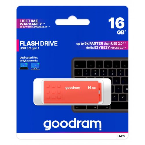 Накопичувач GoodRAM UME3 16GB USB 3.0 (UME3-0160O0R11) Orange купити в Україні: Київ, Львів, Хмельницький, Тернопіль, Івано-Франківськ | Низька ціна, відгуки, характеристики від TELEMART фото