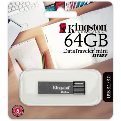 Купить Накопитель Kingston DataTraveler Mini 64GB USB 3.0 (DTM7/64GB) Black - цена в Харькове, Киеве, Днепре, Одессе
в интернет-магазине Telemart фото