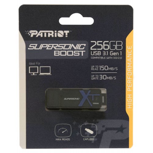 Купить Накопитель Patriot Supersonic Boost XT 256GB USB 3.1 (PEF256GSBUSB) Black - цена в Харькове, Киеве, Днепре, Одессе
в интернет-магазине Telemart фото