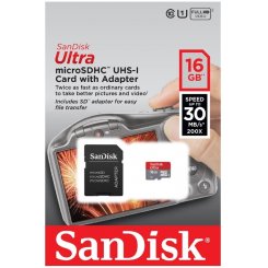 Карта пам'яті SanDisk microSDHC 16GB Class 10 UHS-I Ultra 30MB/s Android (с адаптером) (SDSDQUA-016G-U46A)