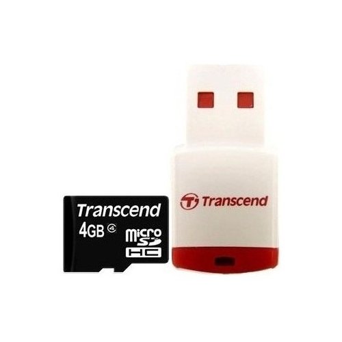 Карта пам'яті Transcend microSDHC 4GB Class 4 (с кардридером RDP3) (TS4GUSDHC4-P3) купити в Україні | Telemart фото
