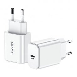 Мережевий зарядний пристрій Usams T14 PD 3.0 3A 1 USB Type-C + USB Type-C/Lightning cable White