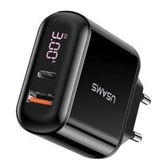 Мережевий зарядний пристрій Usams T23 Digital Display QC 3.0 PD 3.0 3A USB/USB Type-C Black