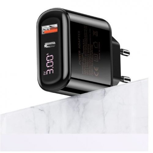 Мережевий зарядний пристрій Usams T23 Digital Display QC 3.0 PD 3.0 3A USB/USB Type-C Black купити в Україні | Telemart фото
