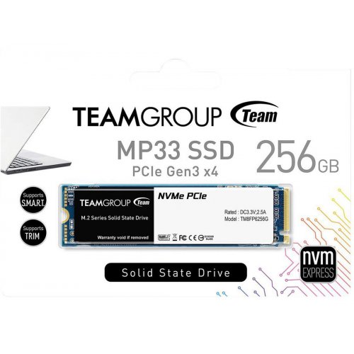 Photo SSD Drive Team MP33 3D NAND 256GB M.2 (2280 PCI-E) NVMe 1.3 (TM8FP6256G0C101)