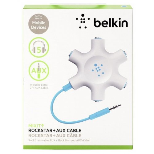 Разветвитель Belkin RockStar 3.5mm-5x 3.5mm M/F (F8Z274btBLU) Blue/White купить в Украине: Киев, Днепр, Харьков, Одесса  | Низкая цена, отзывы, характеристики от TELEMART фото
