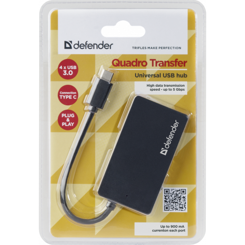 Купить USB-хаб Defender Quadro Transfer USB 3.1 Type-C to USB 3.0 4-ports (83208) Black - цена в Харькове, Киеве, Днепре, Одессе
в интернет-магазине Telemart фото