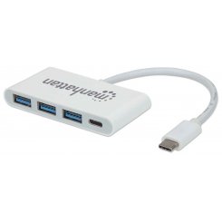 Фото USB-хаб Manhattan USB Type-C to USB 3.0 Hub 3-ports with USB Type-C PD 1 port (163552) White