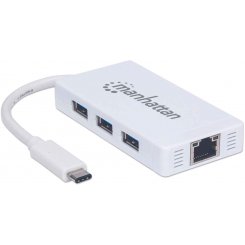 USB-хаб Manhattan USB Type-C to USB 3.0 Hub 3-ports with Gigabit Network Adapter 1 port (507608) White