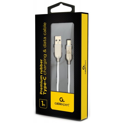 USB Кабель Cablexpert USB 2.0 to USB Type-C 2.1A 1m Premium rubber Charge/Sync (CC-USB2R-AMCM-1M-W) White/Gold купить в Украине | Telemart фото