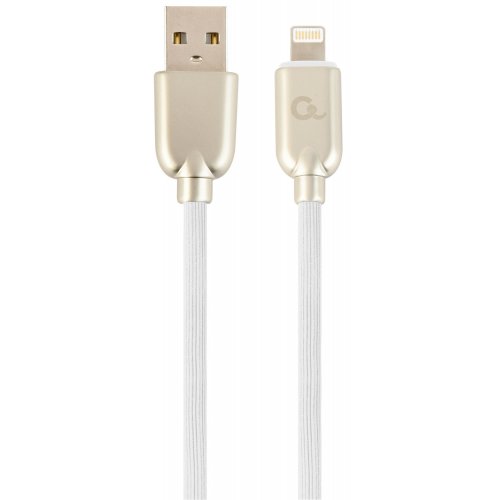 Купить USB Кабель Cablexpert USB 2.0 to Lightning 2.1A 2m Premium rubber Charge/Sync (CC-USB2R-AMLM-2M-W) White/Gold - цена в Харькове, Киеве, Днепре, Одессе
в интернет-магазине Telemart фото
