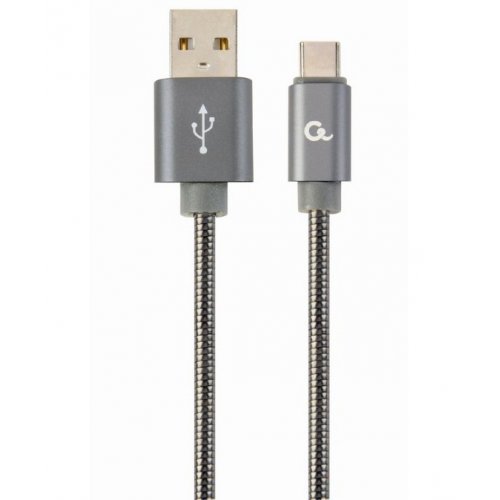 

Cablexpert USB 2.0 to USB Type-C 2.1A 1m Premium spiral metal Charge/Sync (CC-USB2S-AMCM-1M-BG) Metallic/Grey