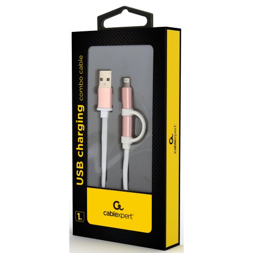 USB Кабель Cablexpert USB 2.0 to micro USB/Lightning 1m Charging Combo Charge/Sync (CC-USB2-AM8PmB-1M-PK) White/Pink купить в Украине | Telemart фото