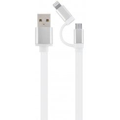 USB Кабель Cablexpert USB 2.0 to micro USB/Lightning 1m Charging Combo Charge/Sync (CC-USB2-AM8PmB-1M-SV) White/Silver