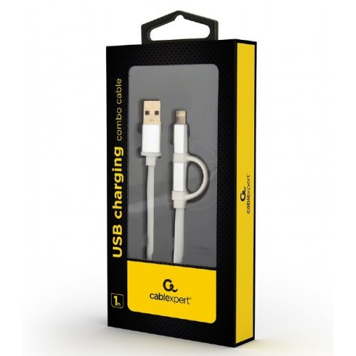USB Кабель Cablexpert USB 2.0 to micro USB/Lightning 1m Charging Combo Charge/Sync (CC-USB2-AM8PmB-1M-SV) White/Silver купить в Украине | Telemart фото