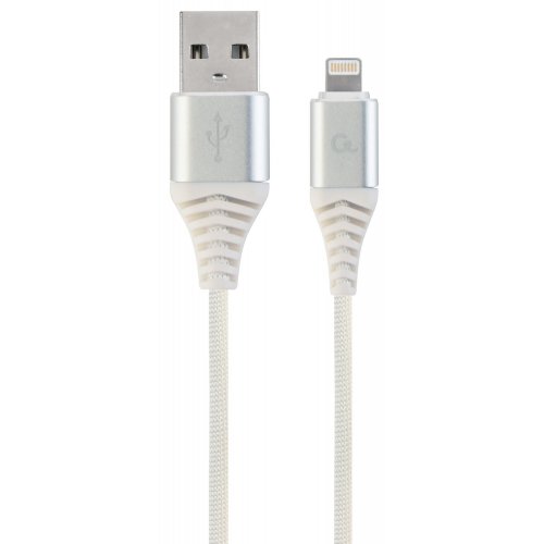 

Cablexpert USB 2.0 to Lightning 2.1A 2m Cotton braided Charge/Sync (CC-USB2B-AMLM-2M-BW2) White/Silver