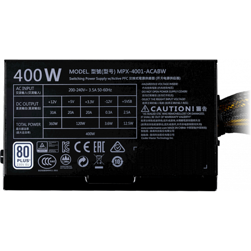 Продать Блок питания Cooler Master MasterWatt Lite 230V 400W (MPX-4001-ACABW-ES) по Trade-In интернет-магазине Телемарт - Киев, Днепр, Украина фото