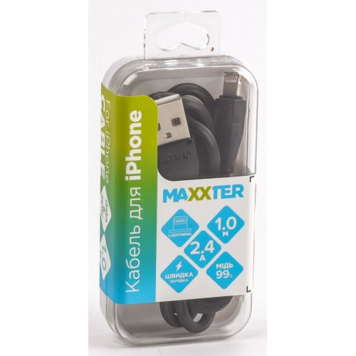 Купить Кабель Maxxter USB 2.0 to Lightning 2.4А 1m (UB-L-USB-01BK) Black - цена в Харькове, Киеве, Днепре, Одессе
в интернет-магазине Telemart фото