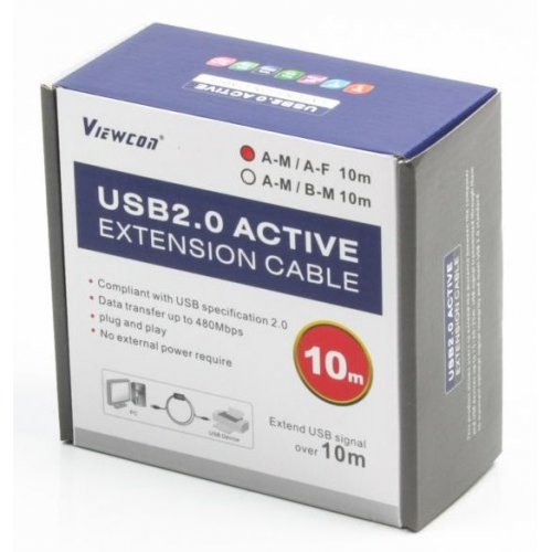 Купить Активный удлинитель Viewcon USB 2.0 AM-AF 10m (VV043-10M) - цена в Харькове, Киеве, Днепре, Одессе
в интернет-магазине Telemart фото