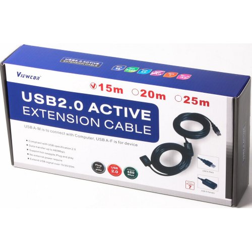 Купить Активный удлинитель Viewcon USB 2.0 AM-AF 15m (VV043-15M) - цена в Харькове, Киеве, Днепре, Одессе
в интернет-магазине Telemart фото
