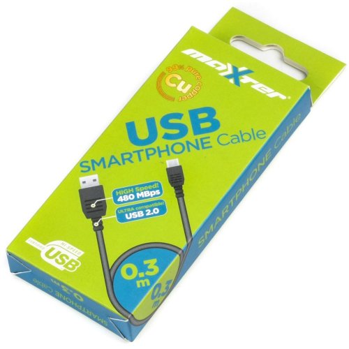 Кабель Maxxter USB 2.0 to microUSB AM-BM 0.3m (UB-AMM-0.3M) купити в Україні | Telemart фото