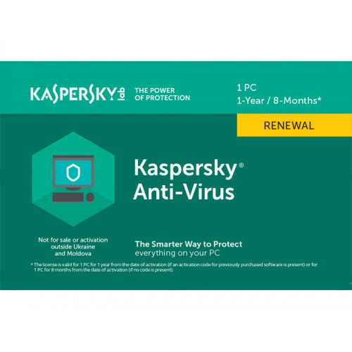 

Kaspersky Anti-Virus 2020 1 Desktop 1 year Renewal Card (5056244903213)