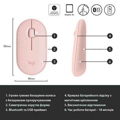 Купити Миша Logitech Pebble M350 (910-005717) Rose - ціна в Києві, Львові, Вінниці, Хмельницькому, Франківську, Україні | інтернет-магазин TELEMART.UA фото