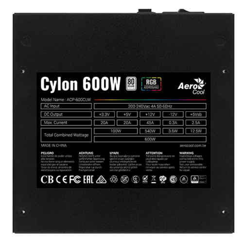 Фото Блок питания Aerocool Cylon 600W (ACPW-CL60AEC.11)